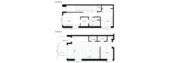 A black and white image of a two level floor plan of a house with labeled rooms.