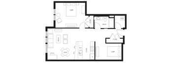 A black and white floor plan of a house with labeled rooms.