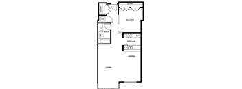 A floor plan of a house with a living room, dining room, kitchen, bathroom, and closet.
