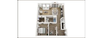 A top-down view of a well-organized apartment layout.