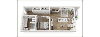 A top-down view of a well-organized apartment layout.