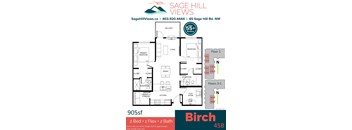 A floor plan for a 45B Birch apartment at Sage Hill Views.