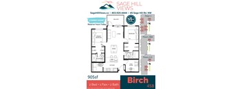 A floor plan for a 45B Birch apartment in Sage Hill Views.