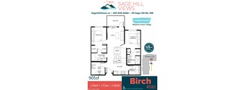 A floor plan for a 45B1 Birch apartment in Sage Hill Views.