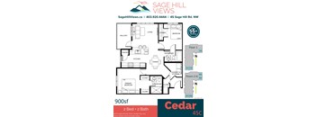 A floor plan for a 2 bedroom, 2 bathroom apartment at Sage Hill Views.