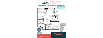 A floor plan for a Sage Hill Views property with two bedrooms and two bathrooms.