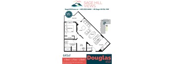 A floor plan for a 55+ building by Sage Hill Views.
