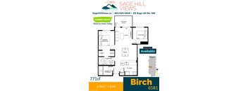A floor plan for a 2 bedroom apartment with 1 bath.