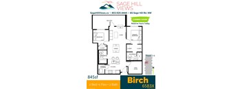 A floor plan for a 2 bedroom, 1 flex room apartment with 2 bathrooms.