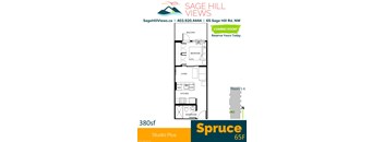 A floor plan for a 380 square foot studio with a balcony.