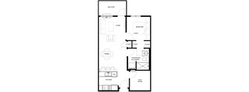 A black and white image of a floor plan for a two bedroom apartment.