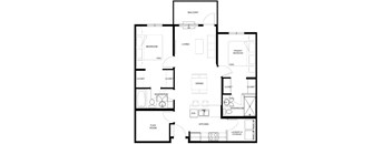 A black and white floor plan of an apartment with labeled rooms.