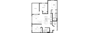 A black and white floor plan of a house with labeled rooms.