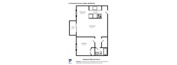A floor plan of a one bedroom apartment in Foxwood Terrace, Halifax.