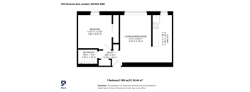 A black and white image of a floor plan for a one bedroom apartment.