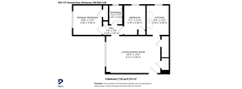A black and white image of a floor plan for a two bedroom apartment.