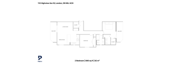 A floor plan for a 2 bedroom apartment at 110 Highview Ave W, London, ON N6J 4C9.