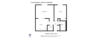 A floor plan for a one bedroom apartment at 112 Breckenridge Dr., Kitchener, ON N2B 2N9.