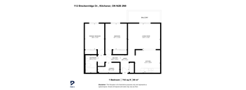 A black and white image of a floor plan for a one bedroom apartment.