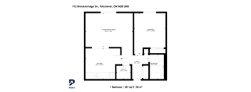 A floor plan of a one bedroom apartment at 112 Breckenridge Dr., Kitchener, ON N2B 2N9.