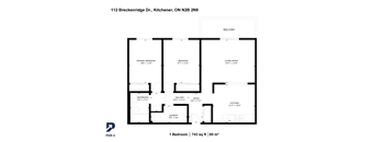 A floor plan for a one bedroom apartment at 112 Breckenridge Dr., Kitchener, ON N2B 2N9.