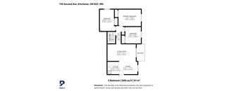 A black and white diagram of a 3 bedroom, 80 square meter apartment.