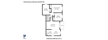 Floor plan for a 3 bedroom, 89 sq ft, 81 m2 property.