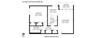 A floor plan for a one bedroom apartment at 124 Tupper Cres, Kitchener, ON N2B 2X9.