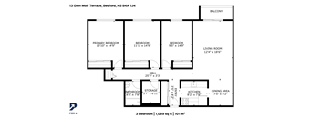 A floor plan for a 3 bedroom, 1,089 sq ft property.
