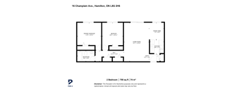 A floor plan for a 2 bedroom apartment at 16 Champlain Ave, Hamilton, ON L8G 2H6.