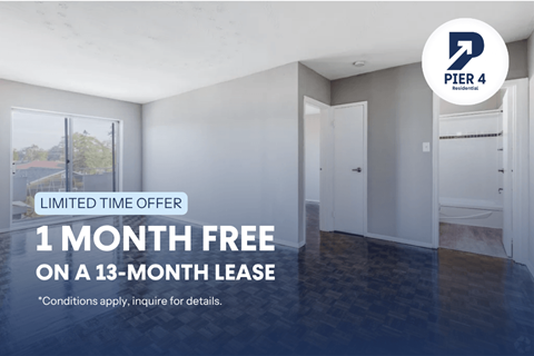 A room with a 1 month free on a 13-month lease offer.