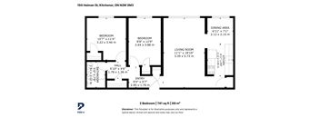 A black and white image of a floor plan for a two bedroom apartment.