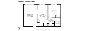 A floor plan for a one bedroom apartment at 194 Heiman St, Kitchener, ON N2M 3M3.