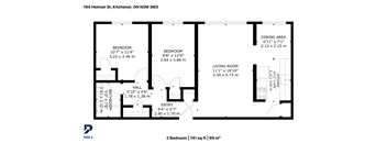 A floor plan for a home with two bedrooms and a living area.