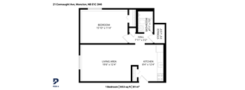 A floor plan for a one bedroom apartment at Pier 4.