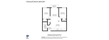 A black and white diagram of a 2 bedroom apartment.