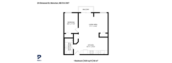 A floor plan for a one bedroom apartment at Pier 4.
