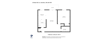 A floor plan for a 1 bedroom apartment at 25 Nash Rd. N., Hamilton, ON L8H 2P3.