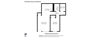 A floor plan for a 1 bedroom, 532 sq ft apartment.