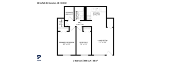 A floor plan of a two bedroom apartment.