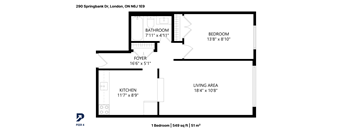 A floor plan of a one bedroom apartment at 290 Springbank Dr, London, ON N6J 1E9.