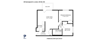 A floor plan of a 2 bedroom apartment.