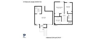 A floor plan for a two bedroom apartment at 3-19 Burns Dr, Guelph, ON N1H 7C3.