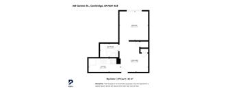 A floor plan for a Bachelor apartment at 309 Garden St., Cambridge, ON N3H 4C8.