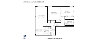 A floor plan for a two bedroom apartment at 34 Frederick Ave, Halifax.