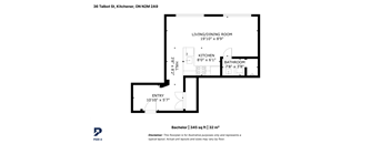 A floor plan for a Bachelor apartment at 36 Talbot St, Kitchener, ON N2M 2A9.
