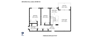 A floor plan for a 2 bedroom apartment at 388 Dufferin Ave, London, ON N6B 1Z4.