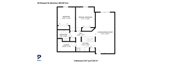 A floor plan for a two bedroom apartment at 39 Pleasant St, Moncton, NB E4P 2L4.