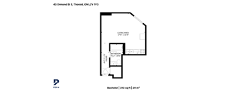 A floor plan for a Bachelor suite at 43 Ormond St, Thorold, ON L2V 1Y3.