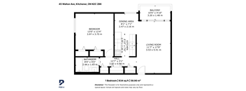 A black and white image of a floor plan for a 1 bedroom apartment.